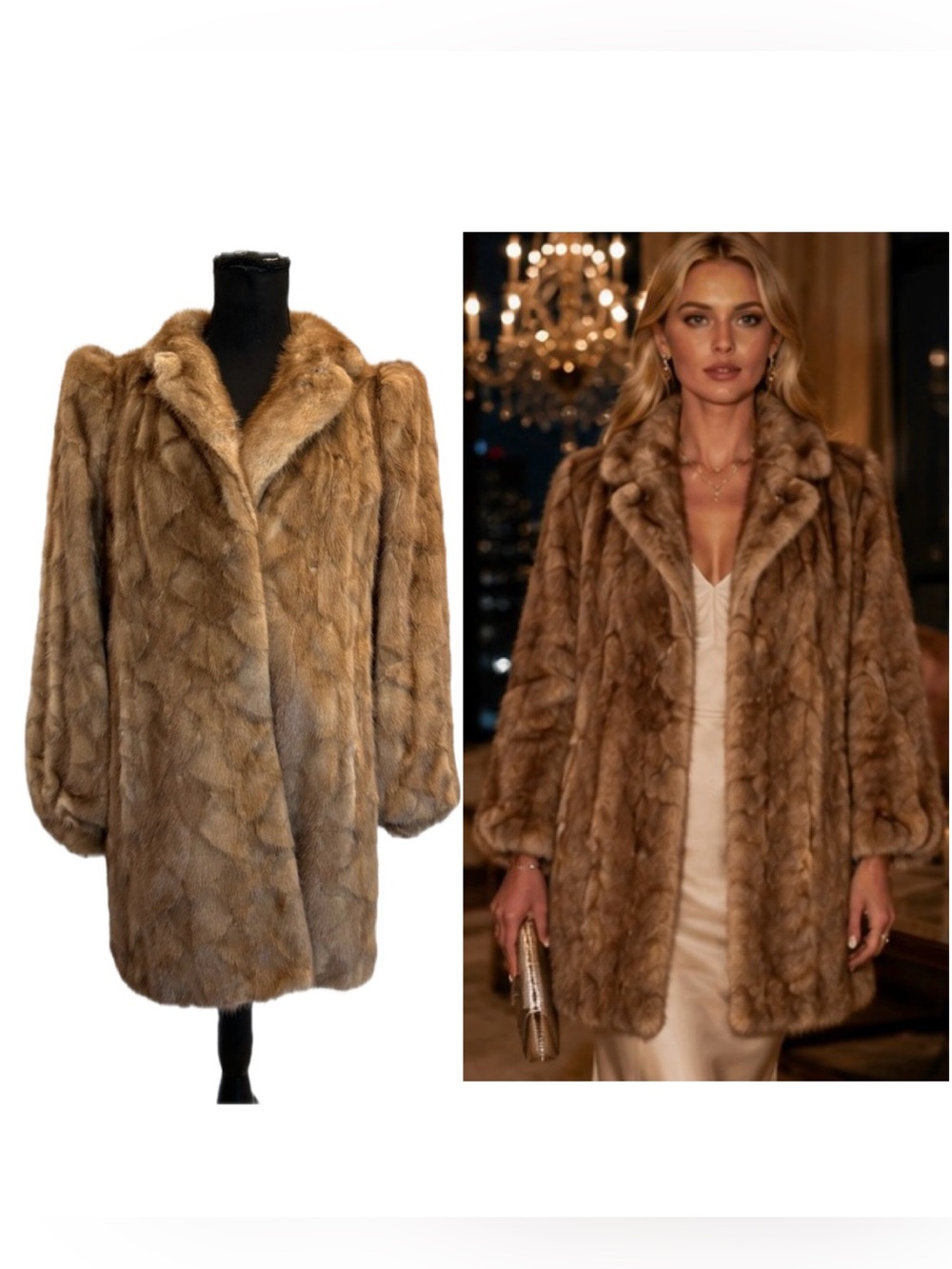 Cec Corrigal Vintage women’s camel brown mink fur coat short M/L